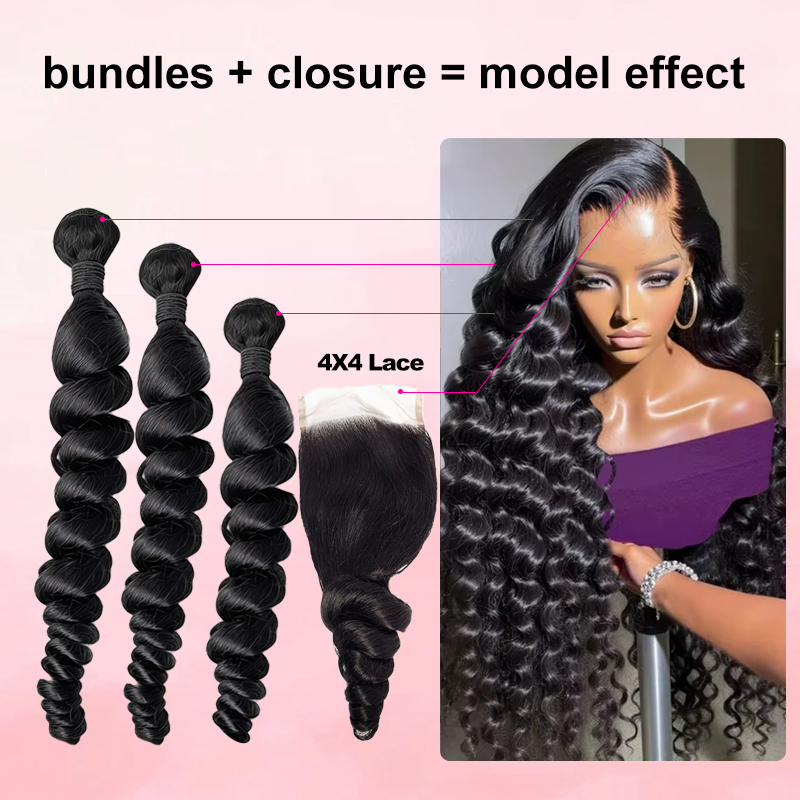 Deep Wave 3 Bundles With Closure - Pacotes de Cabelo Humano Virgem Não