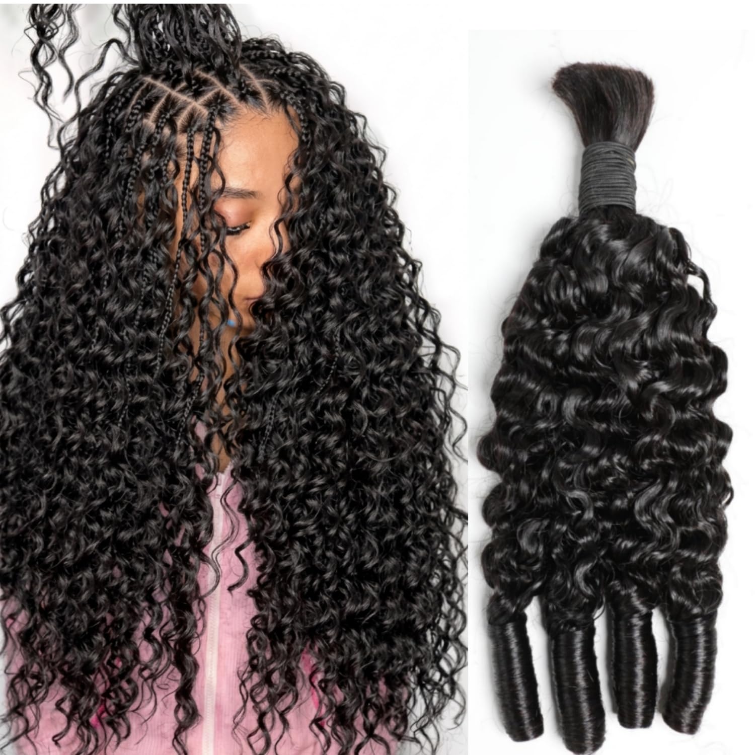 Water Wave Bulk Human Hair For Braiding - Cabelo Humano Cacheado Birmanês para Tranças