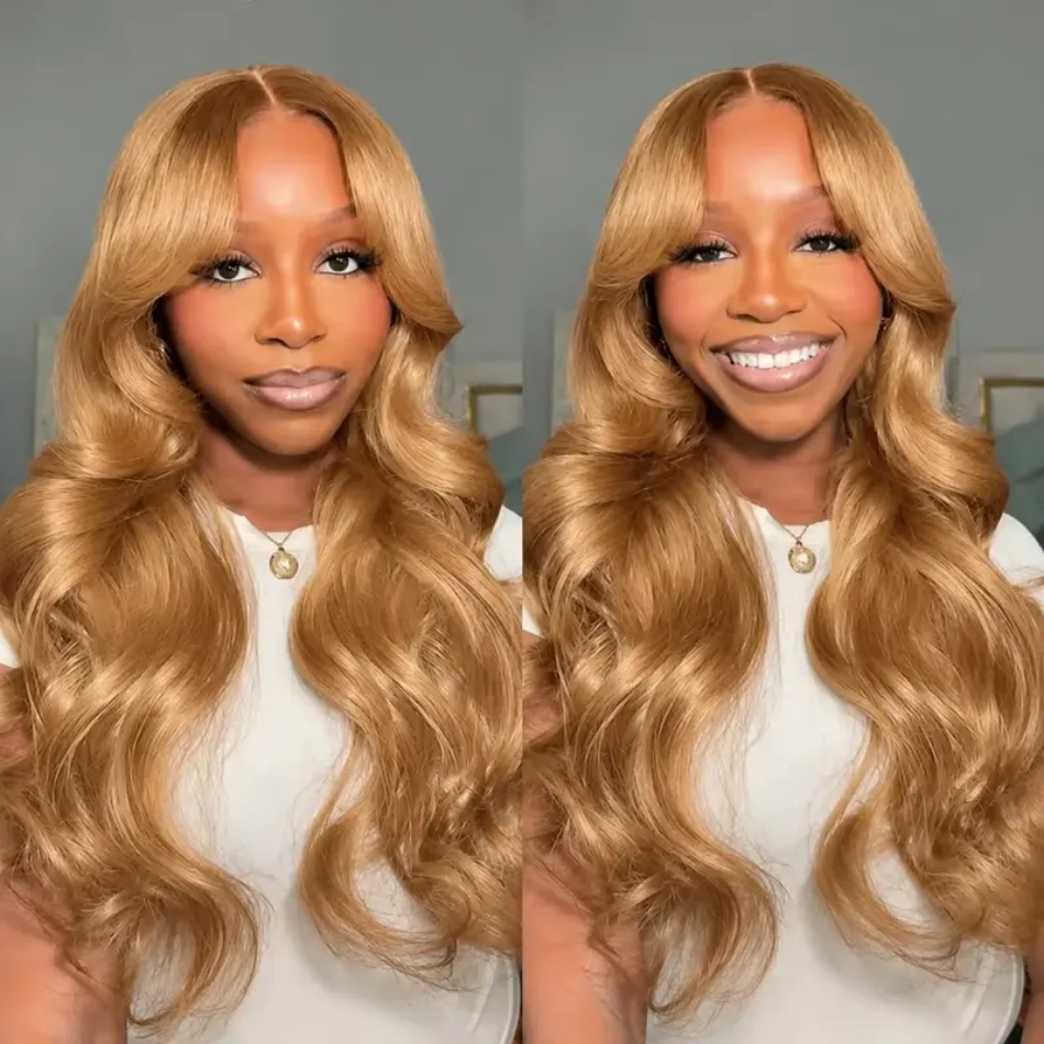 Hd Lace Frontal Wig Human Hair Pre Plucked - Peruca loira mel, ondulada, com frente