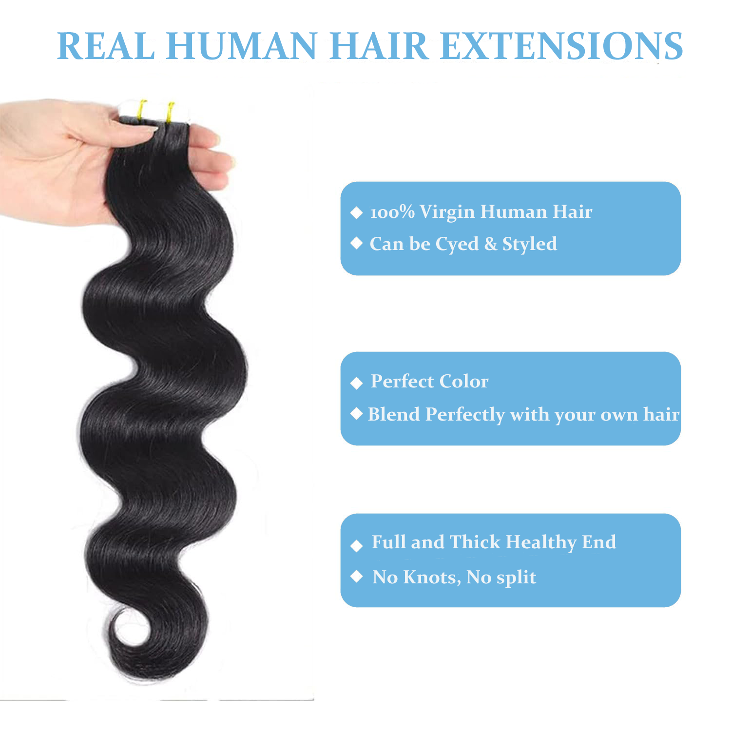 Fita longa ondulada para exten - Invisible Tape In Extensions Real Hair avaliação e preço