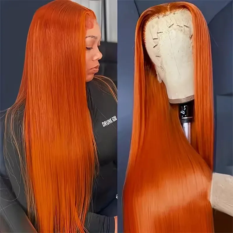 350 #   Colorido laranja gengi - Hd Lace Frontal Wig Human Hair Pre Plucked avaliação e preço