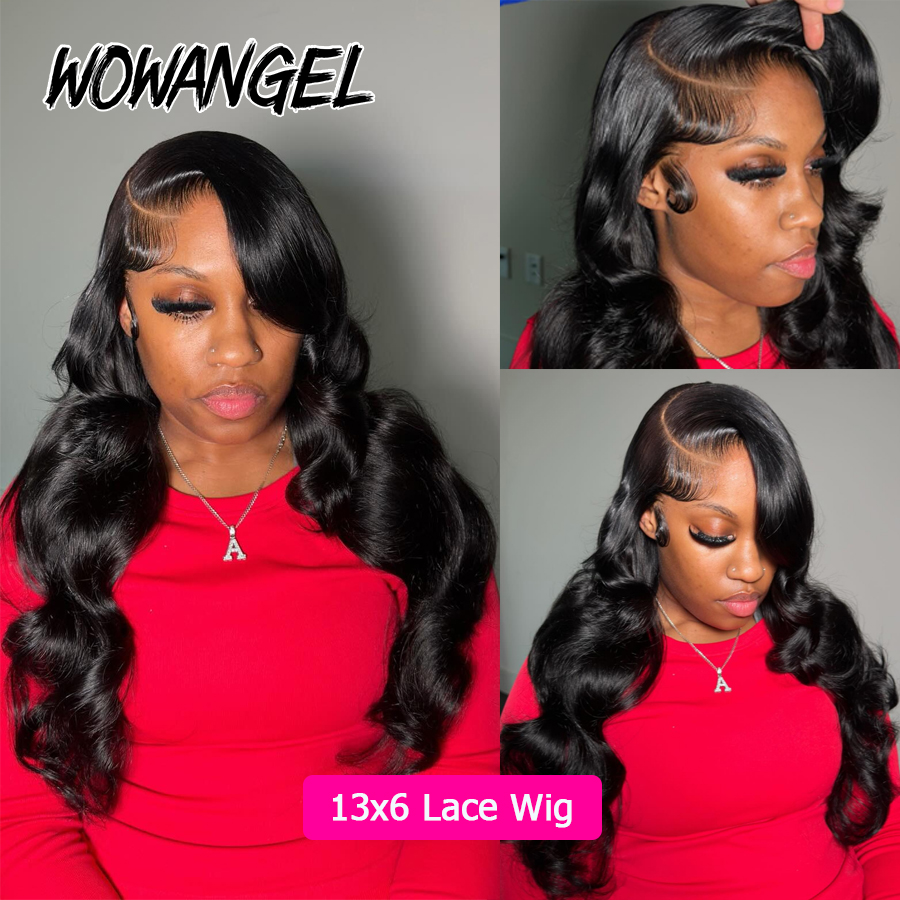 Wow anjo onda do corpo jet bla - Hd Lace Frontal Wig Human Hair Pre Plucked avaliação e preço