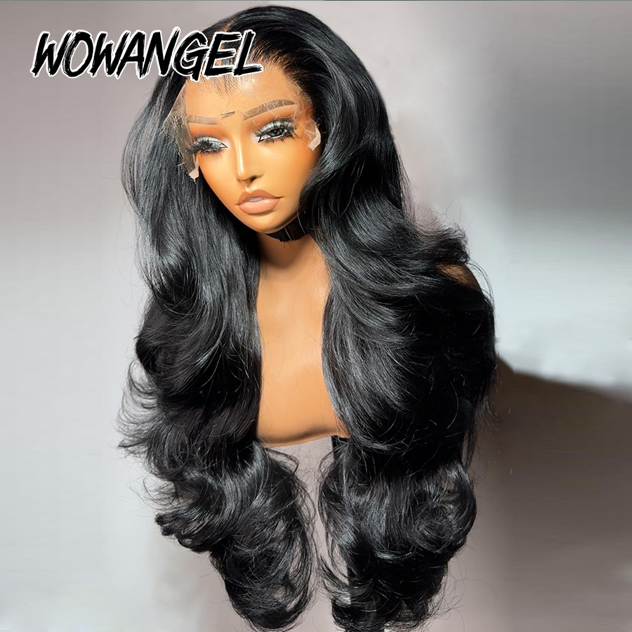 Wow anjo onda do corpo jet bla - Hd Lace Frontal Wig Human Hair Pre Plucked avaliação e preço