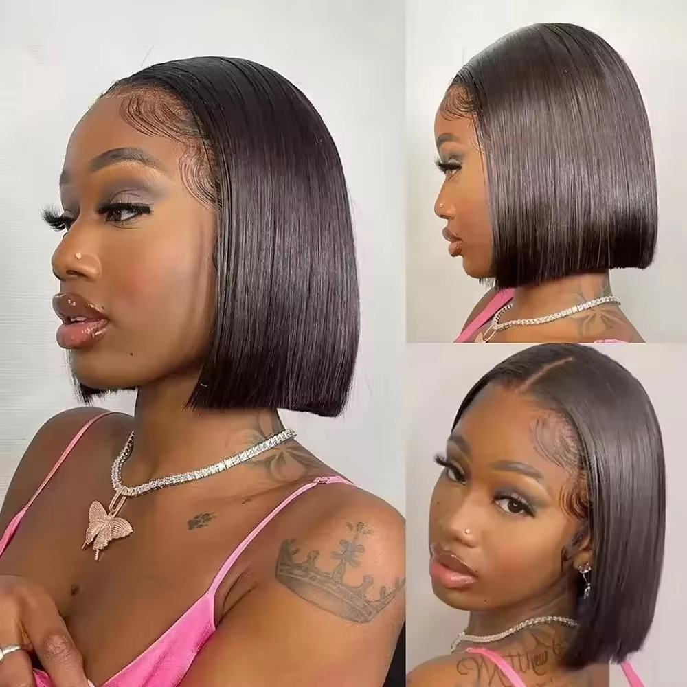 Peruca de cabelo humano com re - Pre Parted 13X4 Lace Front Bob Wig avaliação e preço